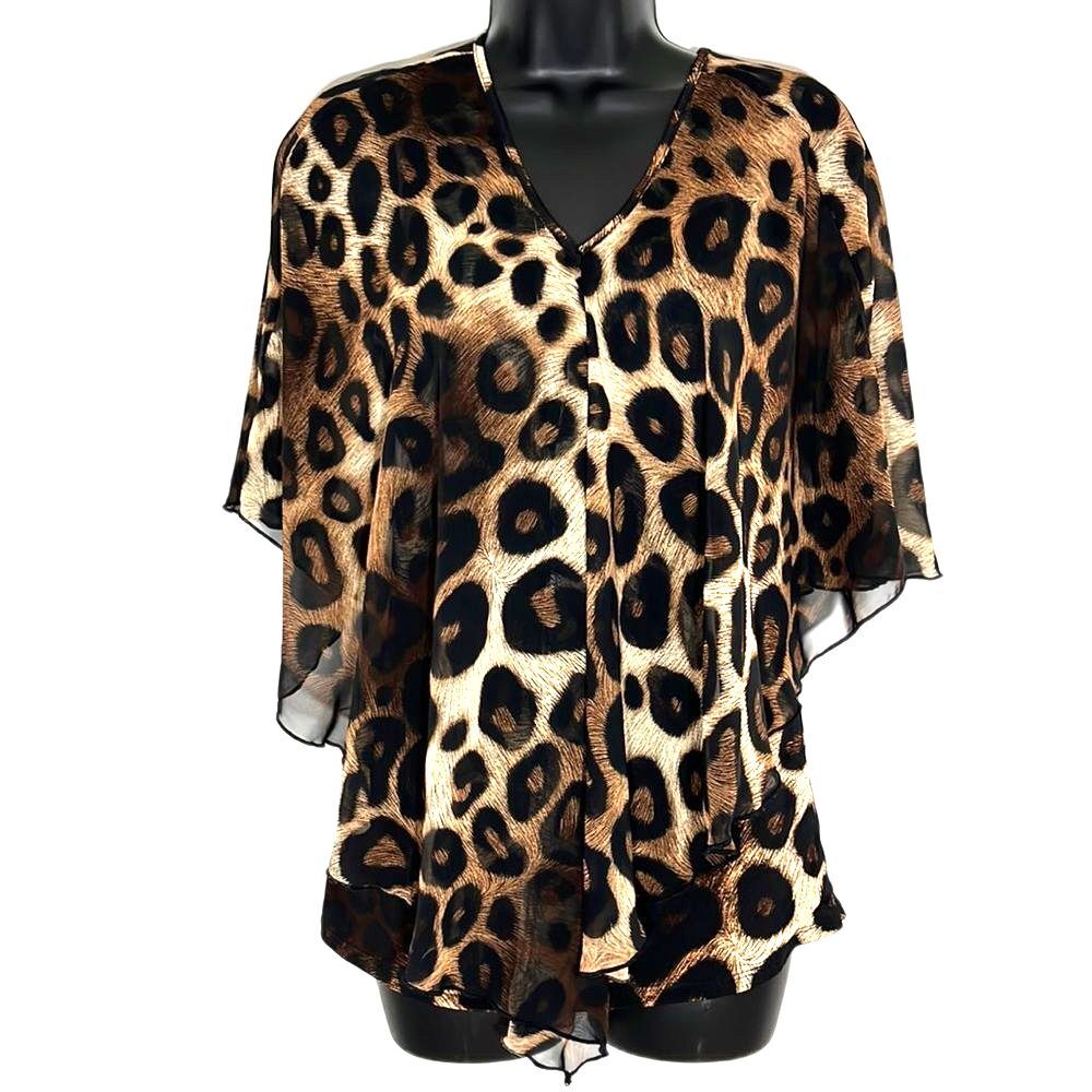 Adele & May Cheetah Short Sleeve Blouse Brown Black Size Medium